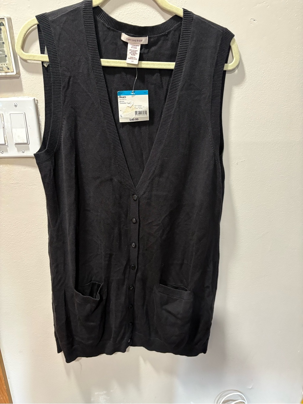 Covington Black Sleeveless Button-Front Knit cardigan